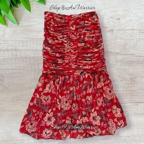 Cinq a Sept NWT ruched ruffle floral cherry red midi skirt *Shop@iAmWarrior - Picture 8 of 13